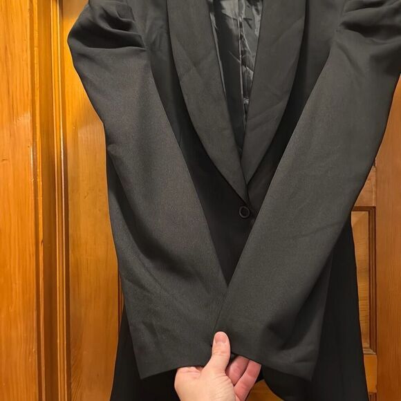 Adriana Papell Black Puffy Shoulder One Button Blazer Women’s Medium - Picture 3 of 4